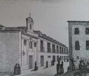 La Iglesia-Hospital de San Andrés de los Flamencos en la calle de San Marcos, en un grabado de V. Parsennaire realizado a mediados del siglo XIX